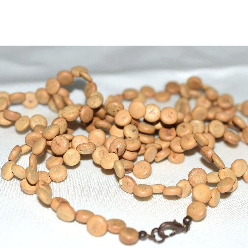 Vintage Southwestern Flat Wood Beads Single Strand 42" Nostalgic Necklace